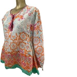 SIGRID OLSEN Boho Cotton Peasant Hippie TOP Size Large AS-IS